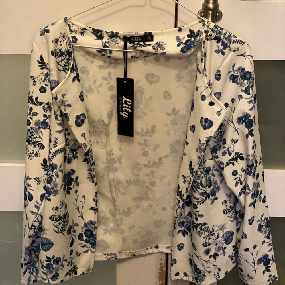 Lily White and Blue Floral Cardigan